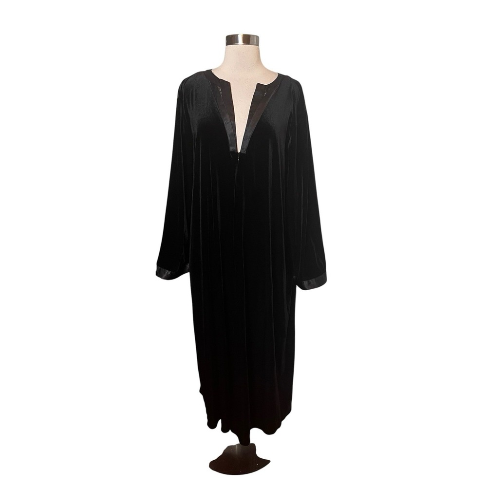 Oscar de la Renta Pink Label Velvet Caftan Robe 3X Black Satin Trim